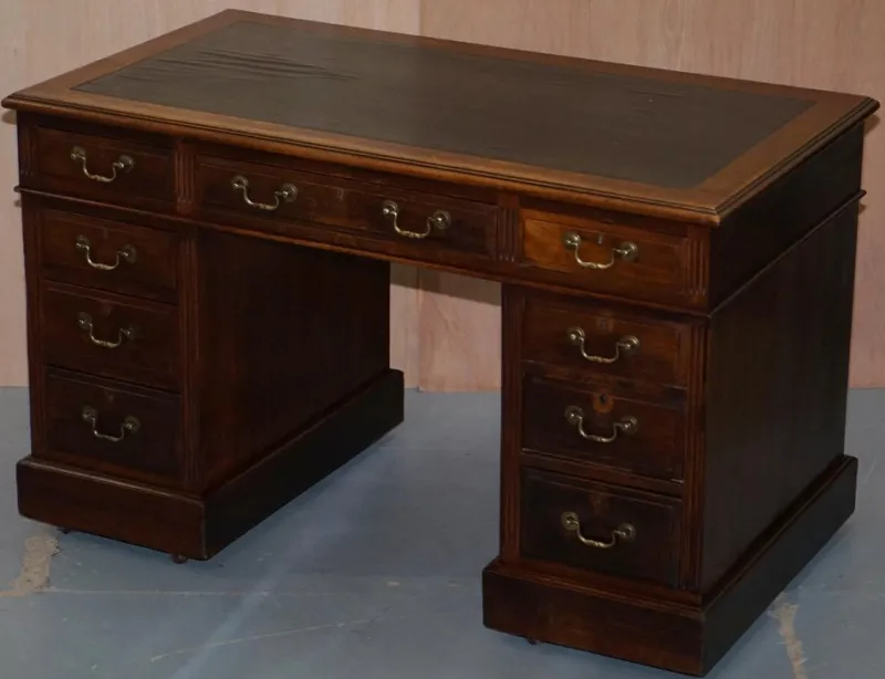 Clearance Pamono Victorian English Panelled Hardwood Twin Partner Desk, 1880s