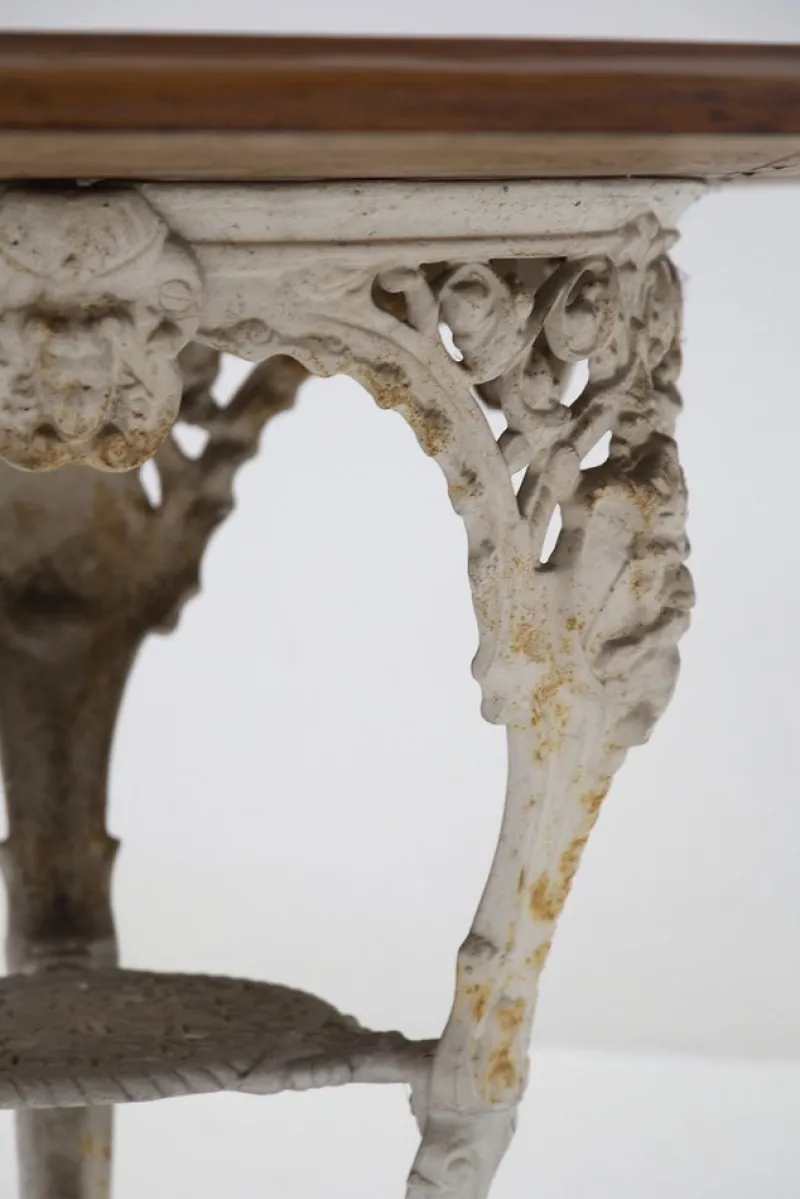 Pamono Victorian English White and Wood Cast Iron Table> Garden Tables