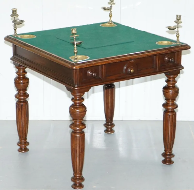 Pamono Victorian Game Table with Drop Middle, Secret Drawers and Buttons, 1840s