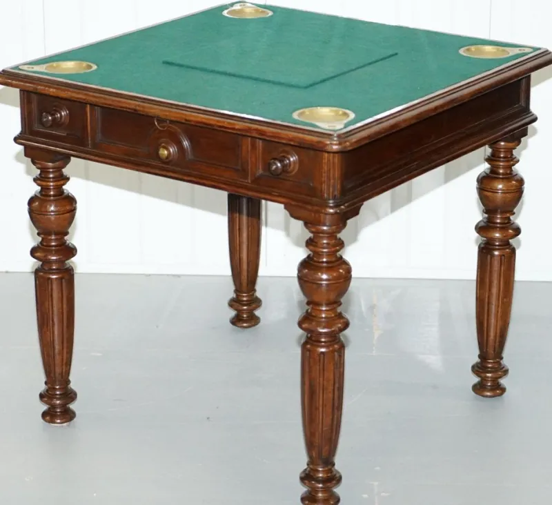 Pamono Victorian Game Table with Drop Middle, Secret Drawers and Buttons, 1840s