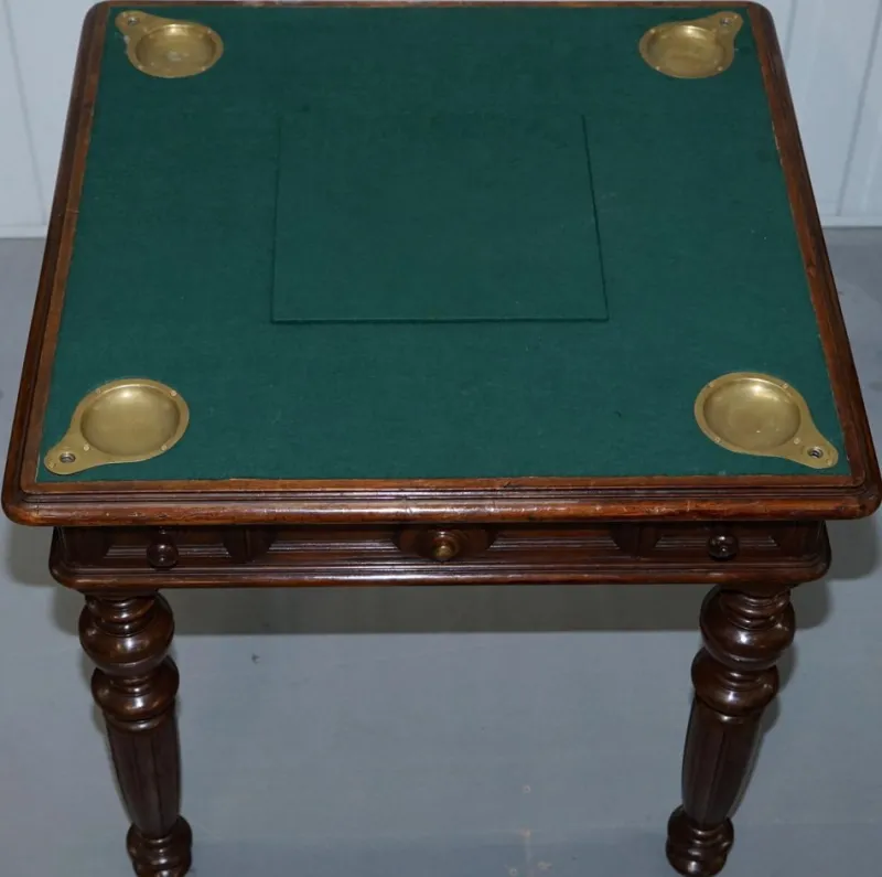 Pamono Victorian Game Table with Drop Middle, Secret Drawers and Buttons, 1840s