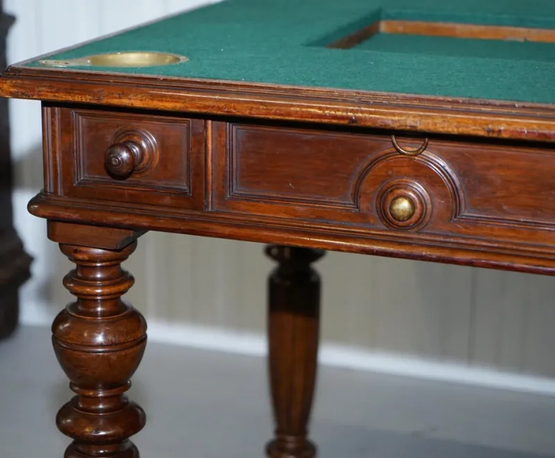 Pamono Victorian Game Table with Drop Middle, Secret Drawers and Buttons, 1840s
