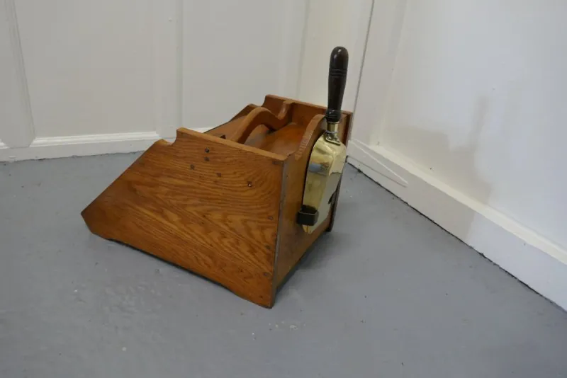Hot Pamono Victorian Gilded Ash Coal Box with Liner and Shovel, 1880s, Set of 2