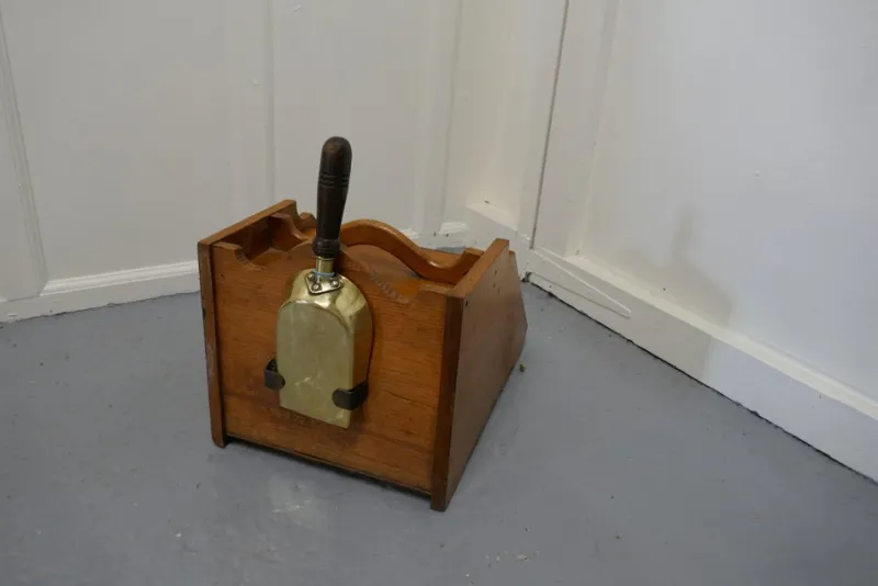 Hot Pamono Victorian Gilded Ash Coal Box with Liner and Shovel, 1880s, Set of 2