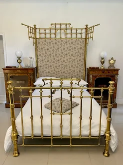 Hot Pamono Victorian Gilded Brass Half Tester Double Bed, 1860s