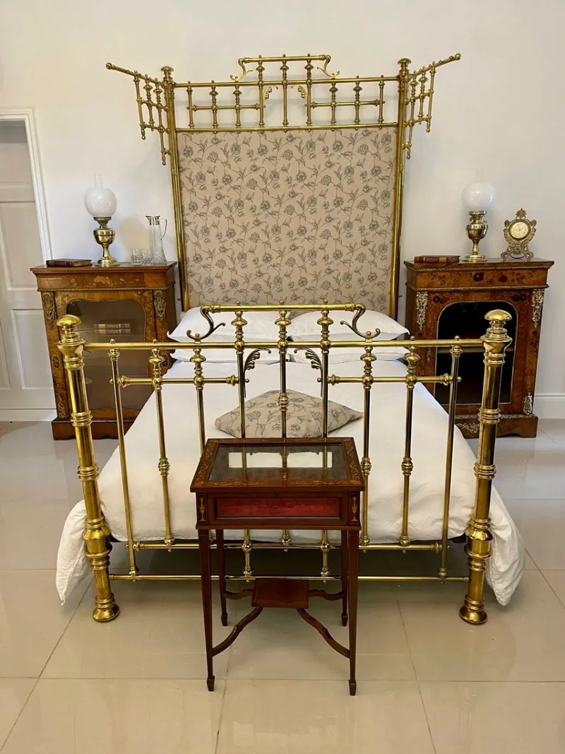 Hot Pamono Victorian Gilded Brass Half Tester Double Bed, 1860s