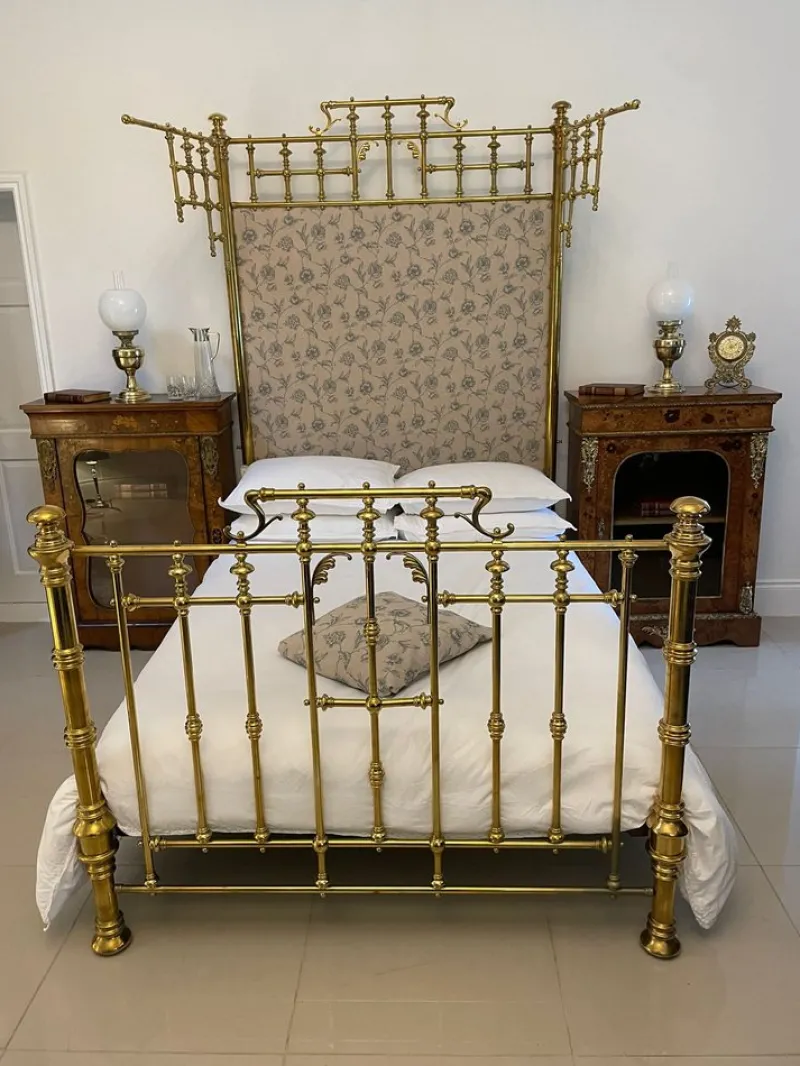 Outlet Pamono Victorian Gilded Solid Brass Half Tester Double Bed
