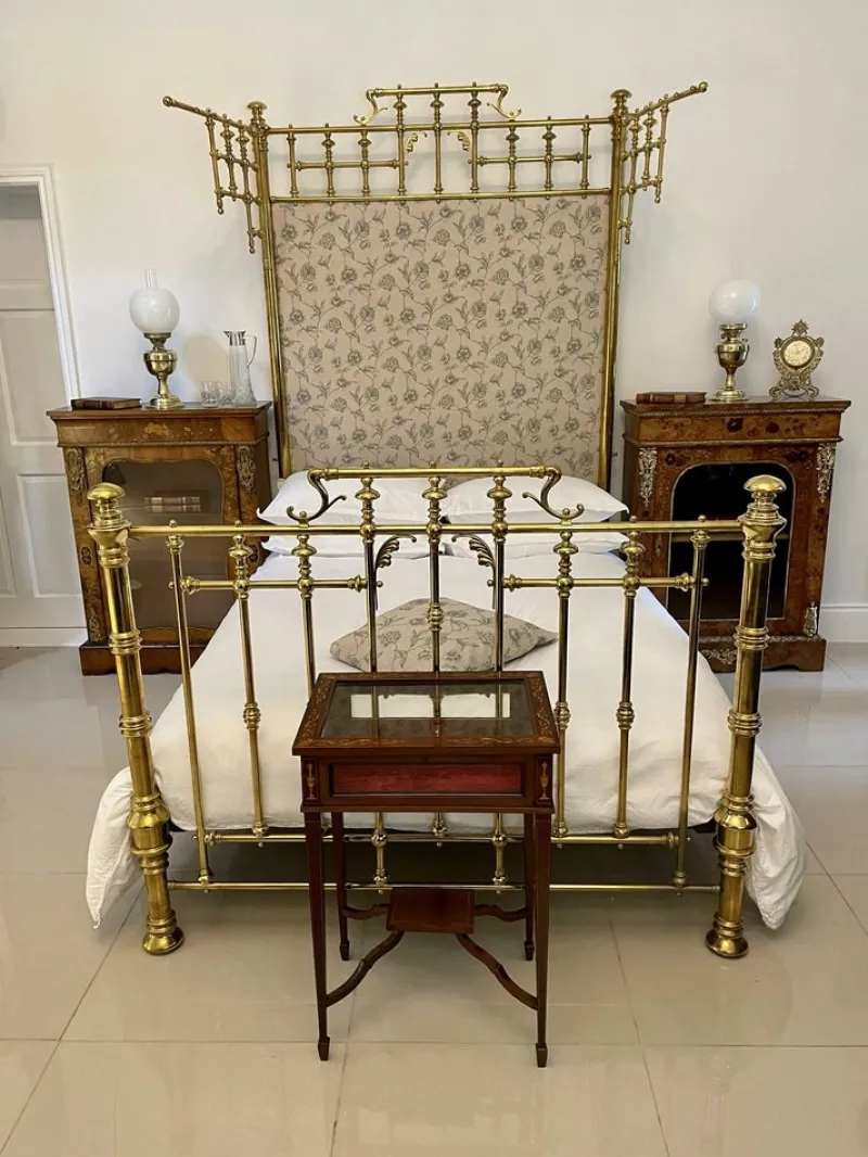 Outlet Pamono Victorian Gilded Solid Brass Half Tester Double Bed
