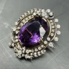 Pamono Victorian Gold Brooch with a Large Amethyst and Diamonds, 1880> Brooches