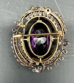Pamono Victorian Gold Brooch with a Large Amethyst and Diamonds, 1880><noscript><img width=