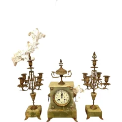 Discount Pamono Victorian Green Onyx Ornate Clock Garniture, Set of 3