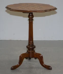 Pamono Victorian Inlaid Walnut & Hardwood Chess Table with Ornate Legs, 1880s><noscript><img width=