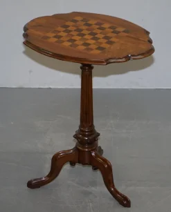 Pamono Victorian Inlaid Walnut & Hardwood Chess Table with Ornate Legs, 1880s><noscript><img width=
