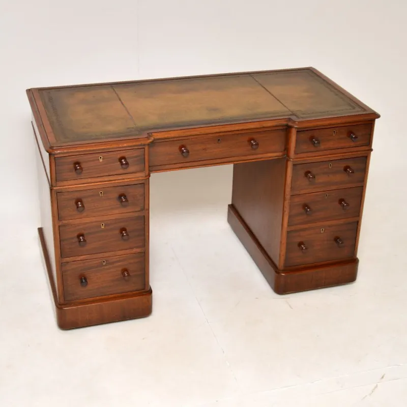 Online Pamono Victorian Leather Top Pedestal Desk, 1860s