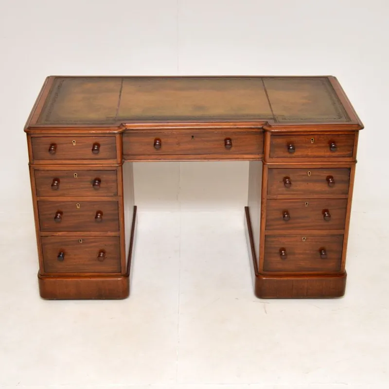 Online Pamono Victorian Leather Top Pedestal Desk, 1860s