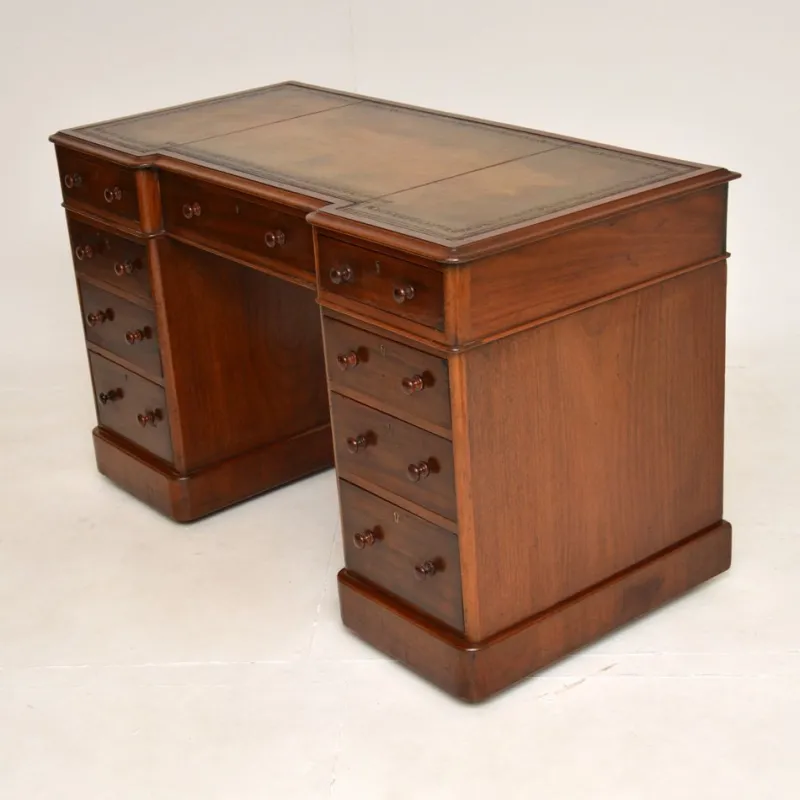Online Pamono Victorian Leather Top Pedestal Desk, 1860s