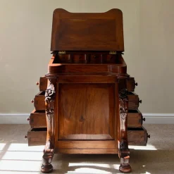 Pamono Victorian Mahogany Davenport Desk with Leather Writing Surface and Carved Floral Rosettes, England, 1850s><noscript><img width=
