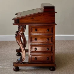 Pamono Victorian Mahogany Davenport Desk with Leather Writing Surface and Carved Floral Rosettes, England, 1850s><noscript><img width=