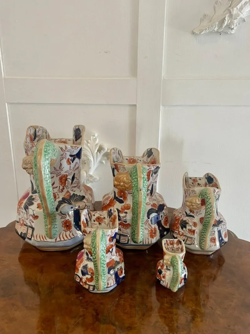 Pamono Victorian Mason Ironstone Jugs, 1880s, Set of 5> Bottles, Carafes & Jugs
