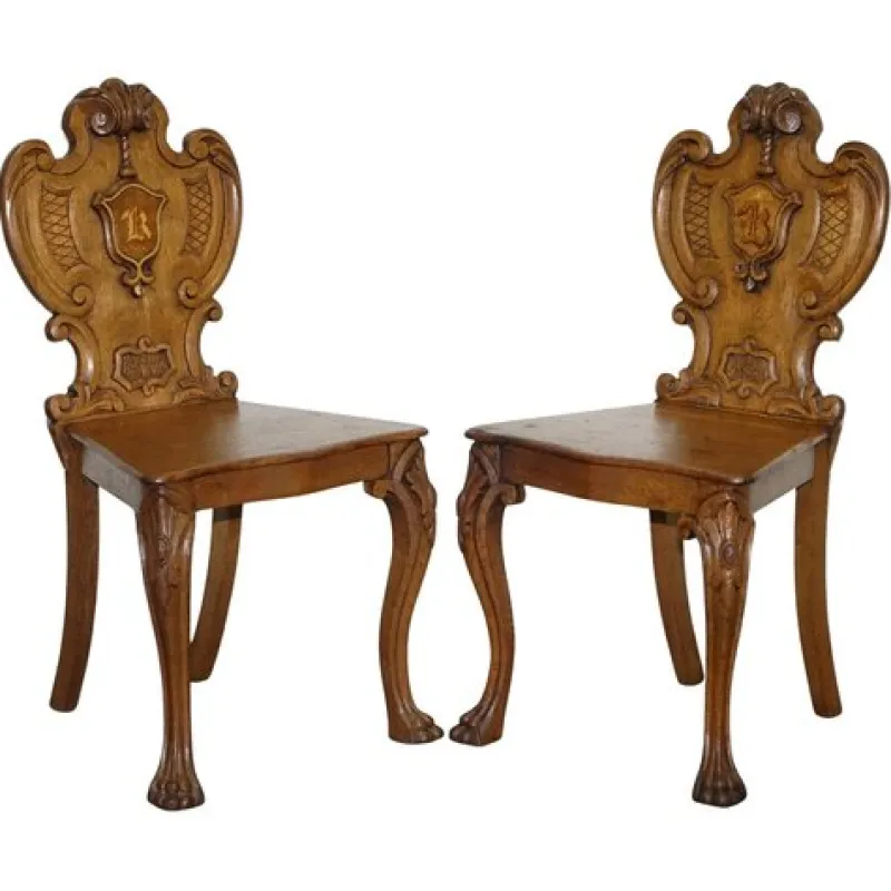 Online Pamono Victorian Oak Carved Hallway Chairs with Lion Paw Feet, Set of 2