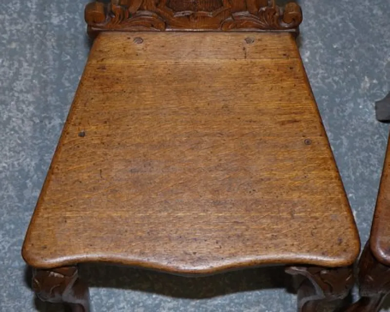 Online Pamono Victorian Oak Carved Hallway Chairs with Lion Paw Feet, Set of 2