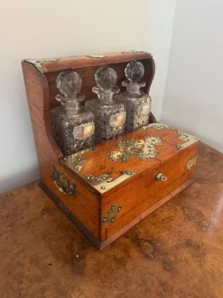 Clearance Pamono Victorian Oak Tantalus and Games Box, 1880s, Set of 9