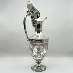 Pamono Victorian Ornate Silver-Plated Claret Jug with Rams Head Handle from James Deakin & Sons, Sheffield, United Kingdom, 1880s> Bottles, Carafes & Jugs