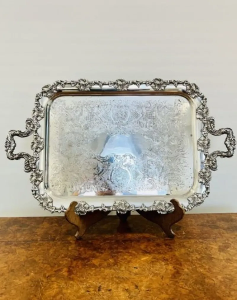 Pamono Victorian Silver Plated Ornate Serving Tray, 1880s> Trays