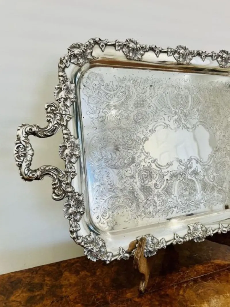 Pamono Victorian Silver Plated Ornate Serving Tray, 1880s> Trays