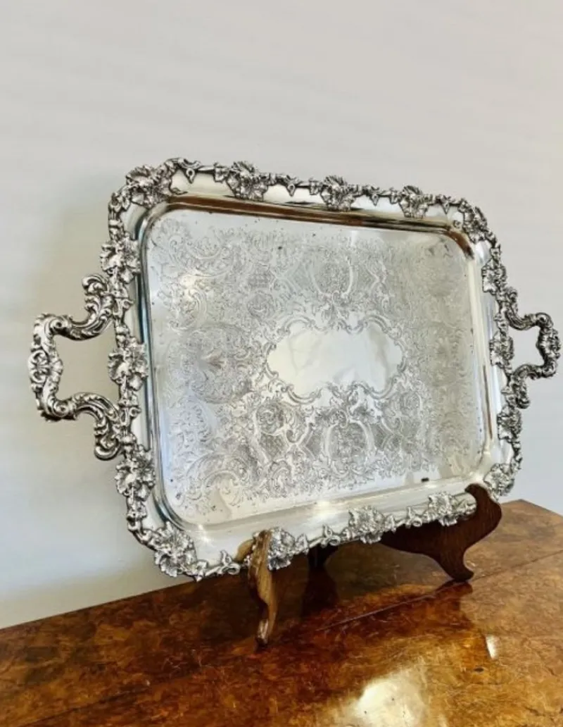 Pamono Victorian Silver Plated Ornate Serving Tray, 1880s> Trays