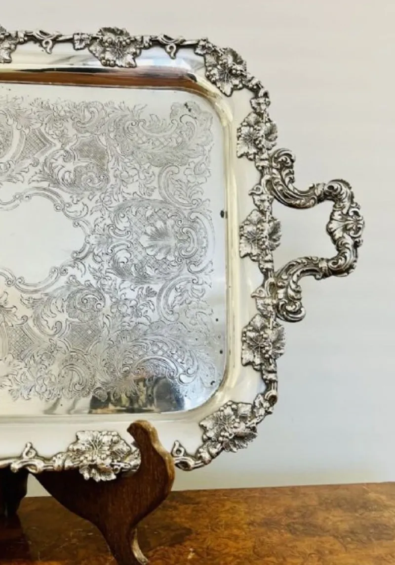 Pamono Victorian Silver Plated Ornate Serving Tray, 1880s> Trays