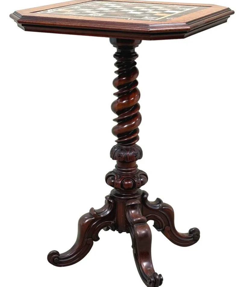 Online Pamono Victorian Walnut and Specimen Marble Chess Table, 1860
