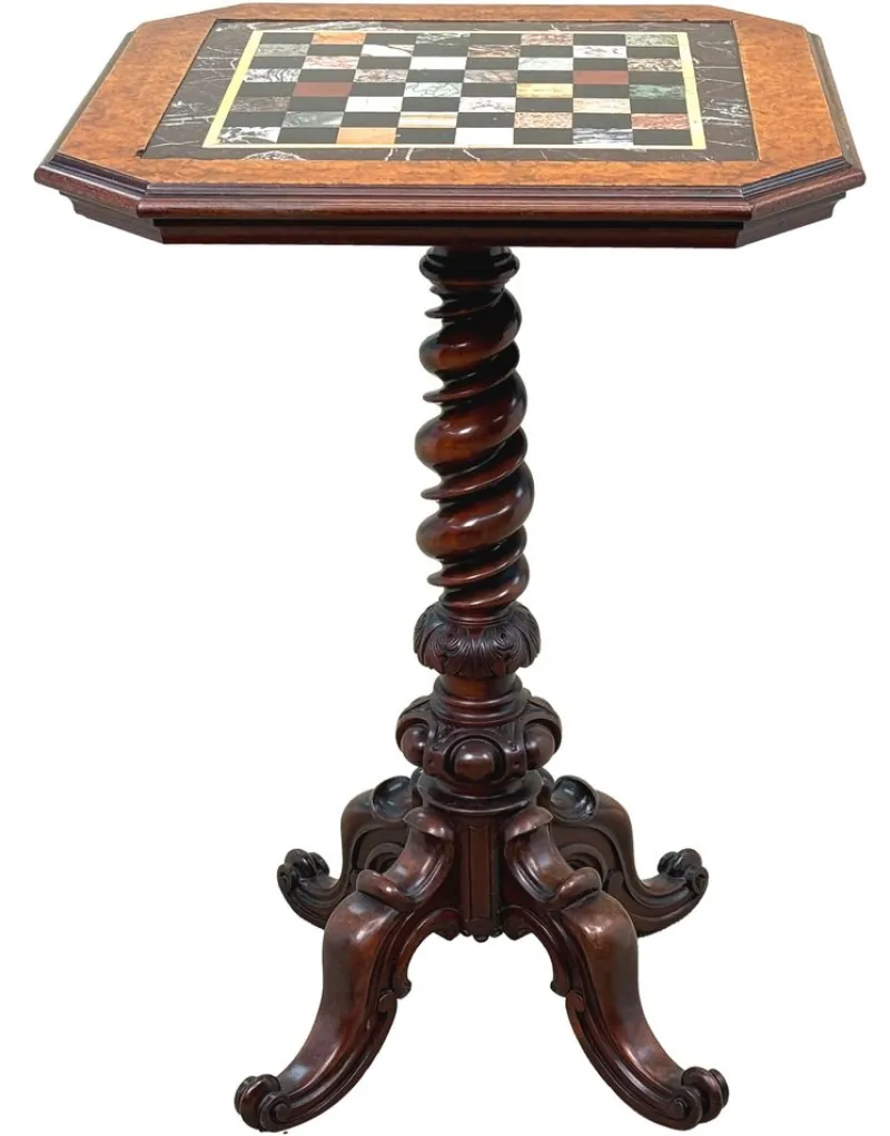 Online Pamono Victorian Walnut and Specimen Marble Chess Table, 1860