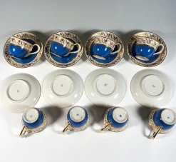 Pamono Vienna Imperial Porcelain Coffee Service in Prussian Blue & Gold, 1825, Set of 19><noscript><img width=
