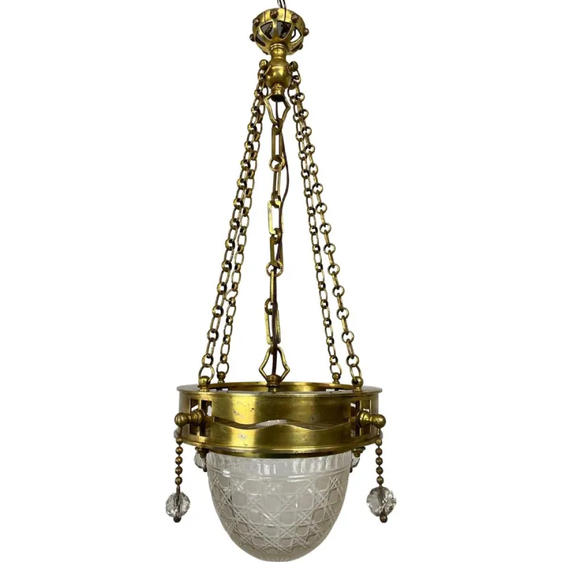 New Pamono Vienna Secession Brass Hanging Lamp attributed Kolo Moser, 1890s