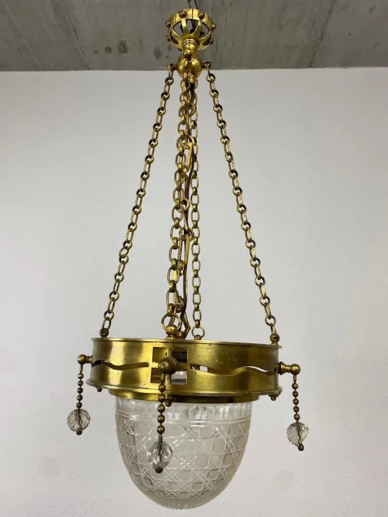 New Pamono Vienna Secession Brass Hanging Lamp attributed Kolo Moser, 1890s