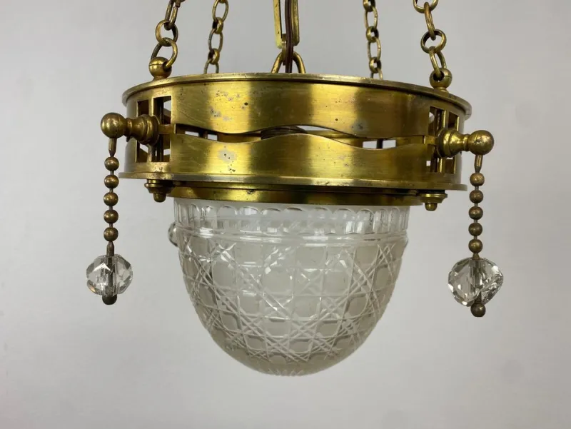 New Pamono Vienna Secession Brass Hanging Lamp attributed Kolo Moser, 1890s