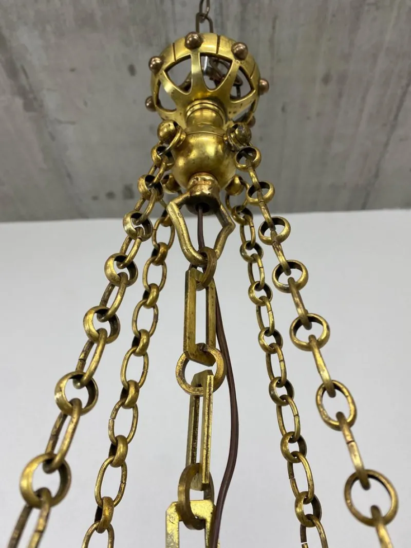 New Pamono Vienna Secession Brass Hanging Lamp attributed Kolo Moser, 1890s
