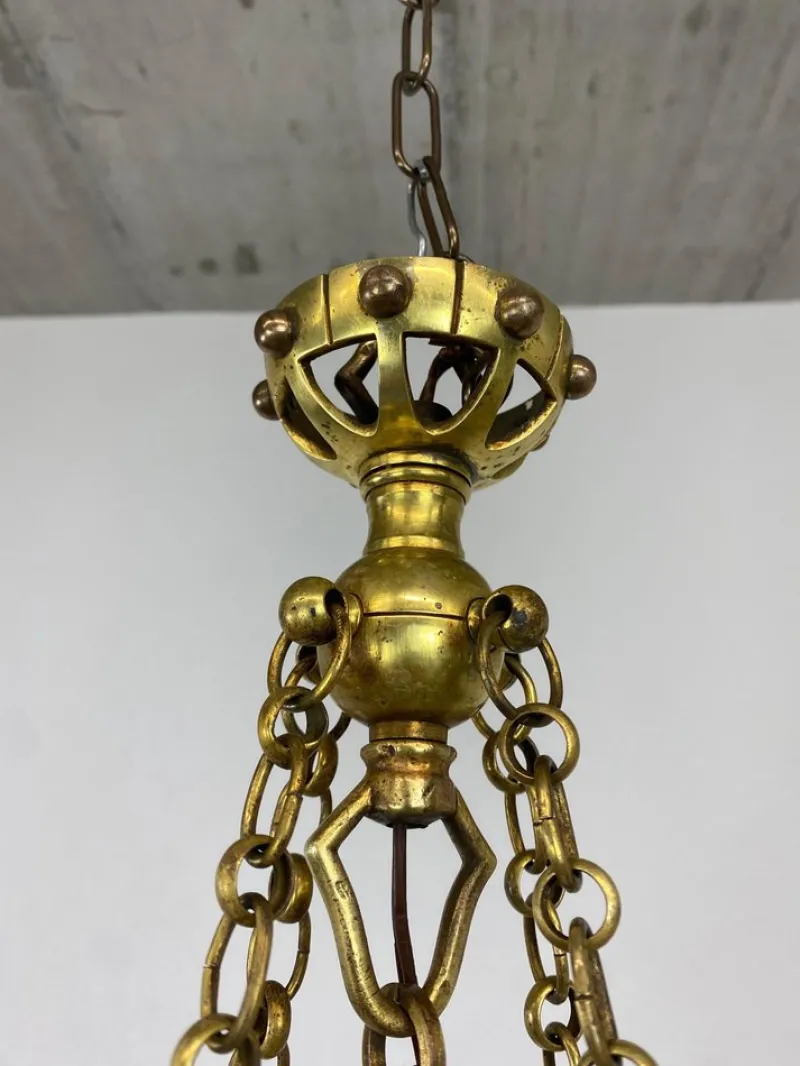 New Pamono Vienna Secession Brass Hanging Lamp attributed Kolo Moser, 1890s