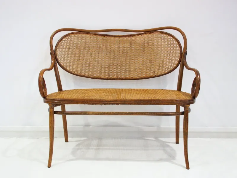 Pamono Vienna Secessionist Bentwood and Rattan Settee from Thonet> Benches