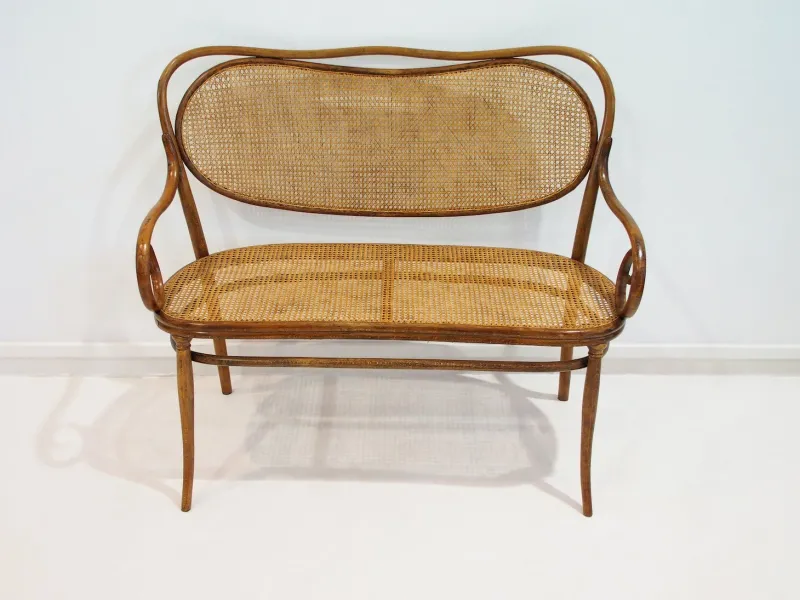 Pamono Vienna Secessionist Bentwood and Rattan Settee from Thonet> Benches