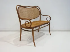 Pamono Vienna Secessionist Bentwood and Rattan Settee from Thonet><noscript><img width=