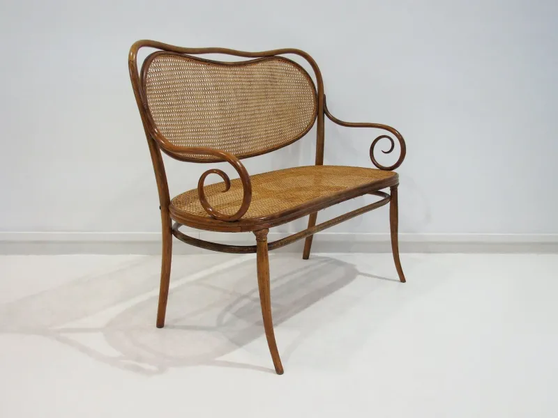 Pamono Vienna Secessionist Bentwood and Rattan Settee from Thonet> Benches