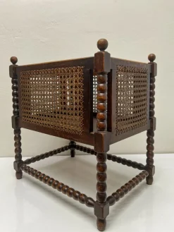 Pamono Vienna Straw and Bobbin Wood Magazine Holder, 1950s><noscript><img width=