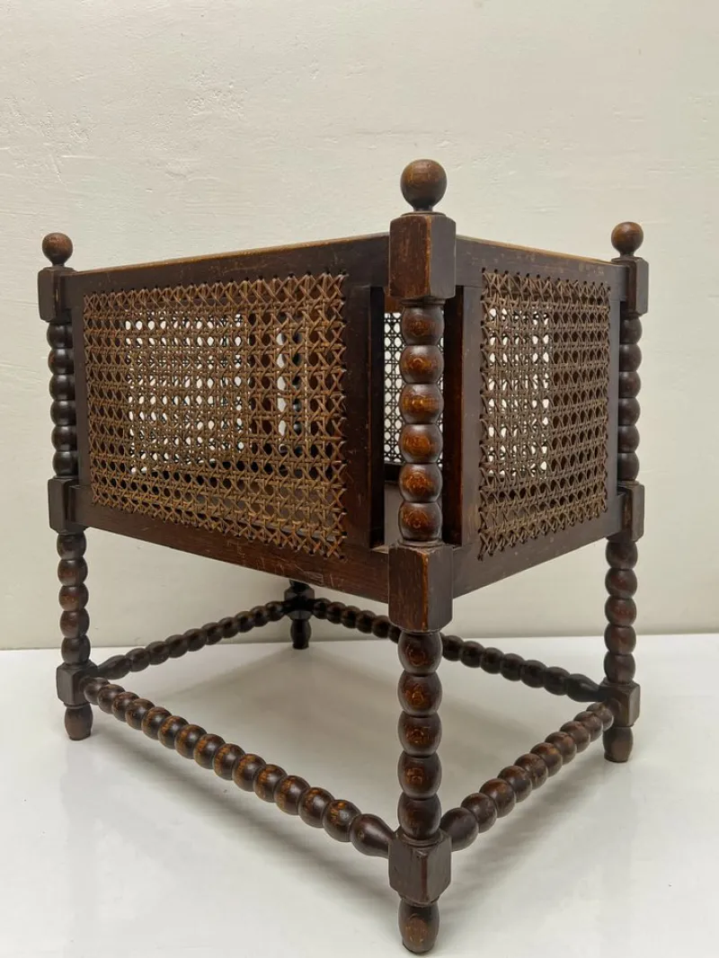 Pamono Vienna Straw and Bobbin Wood Magazine Holder, 1950s> Magazine Racks