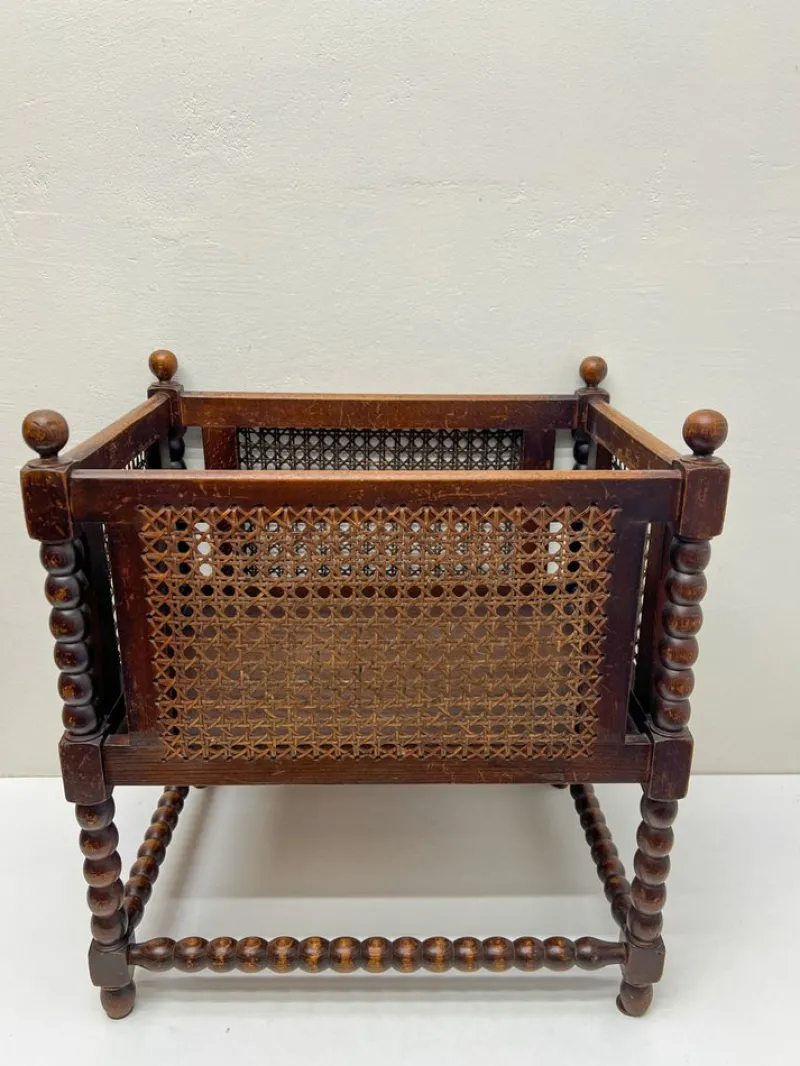 Pamono Vienna Straw and Bobbin Wood Magazine Holder, 1950s> Magazine Racks