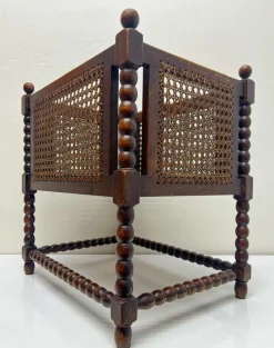 Pamono Vienna Straw and Bobbin Wood Magazine Holder, 1950s><noscript><img width=