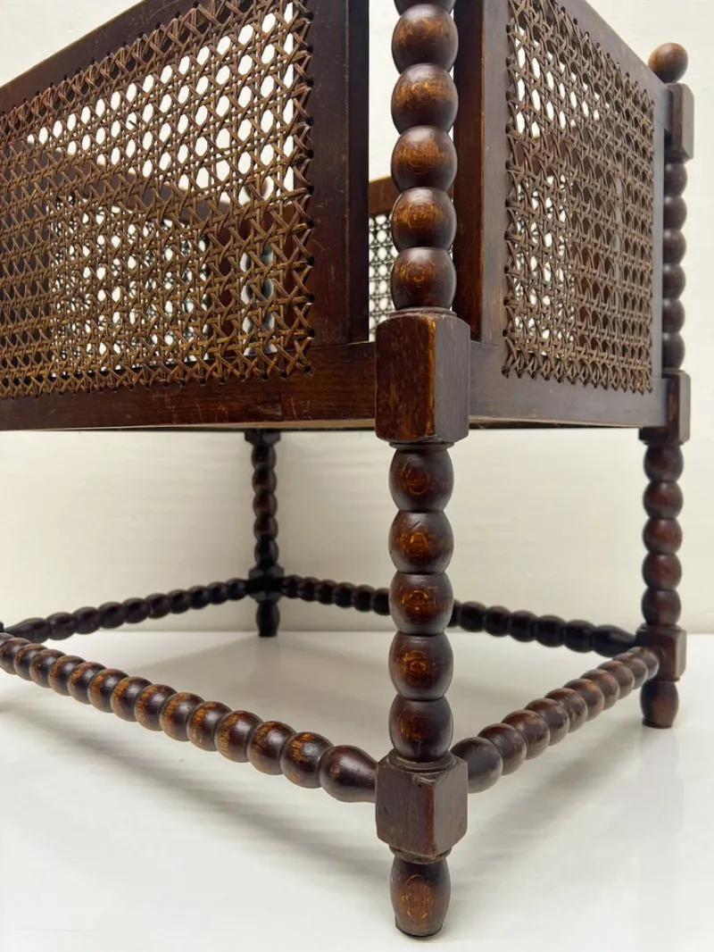 Pamono Vienna Straw and Bobbin Wood Magazine Holder, 1950s> Magazine Racks