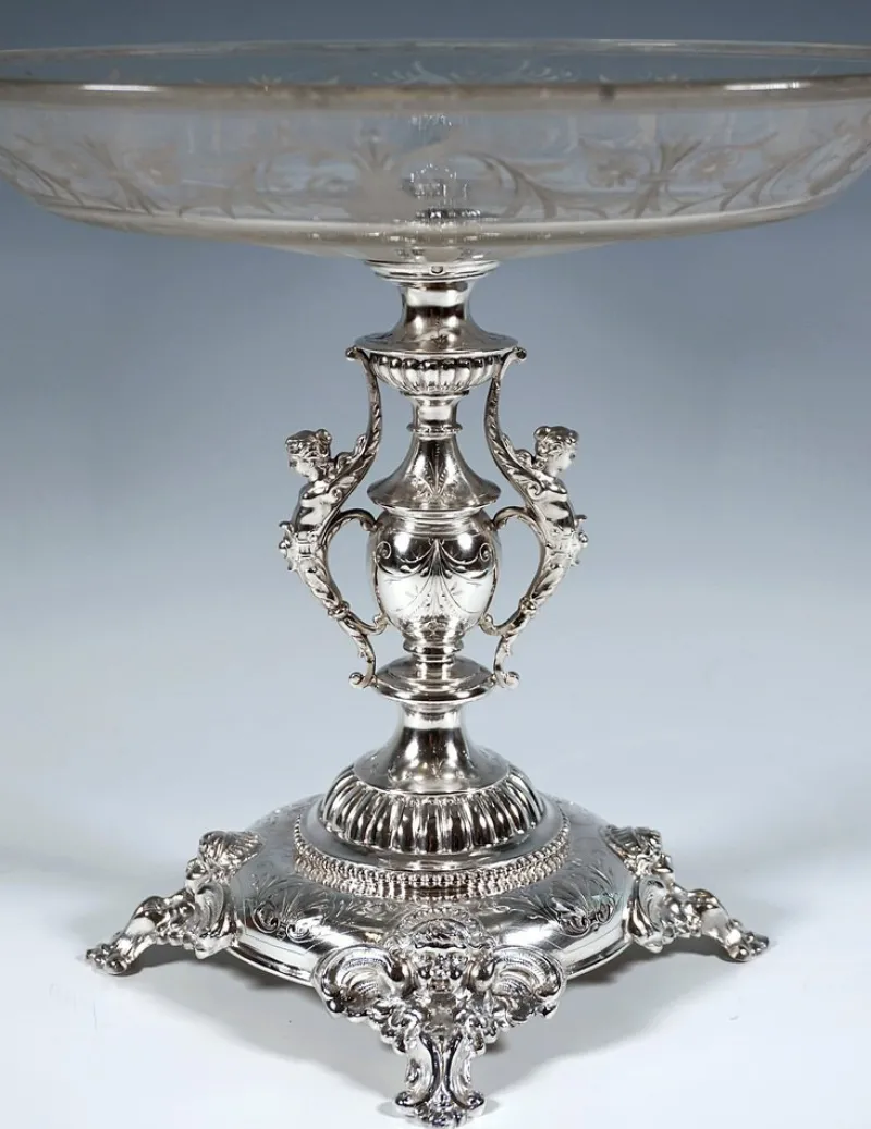 Online Pamono Viennese Art Nouveau Silver Centerpiece with Original Glass Bowl, 1900s