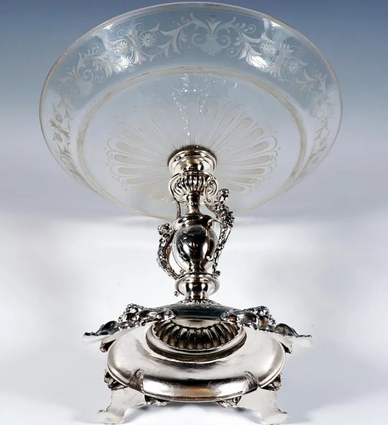 Online Pamono Viennese Art Nouveau Silver Centerpiece with Original Glass Bowl, 1900s